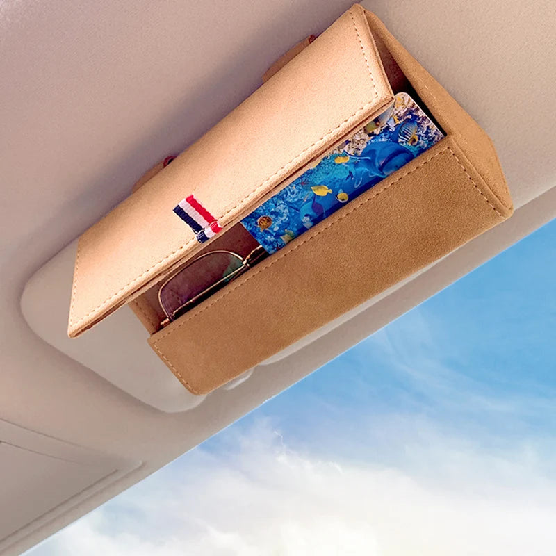 Car Sun Visor Suede Leather Sunglasses Case Microsoft Eyeglasses Hanger Car Glasses Holder Glasses Box Organizer Mount