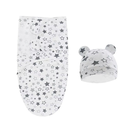 Essentials Easy Swaddle Wrap Quick Change, Snug Cotton Knit Baby Wrap Swaddle Blanket with hat for Newborns 0-6 Months