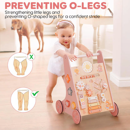 ROBOTIME ROBUD Wooden Baby Walker Baby Push Walker with Activity Center and Storage Montessori Walker Toy for Boys and Girls