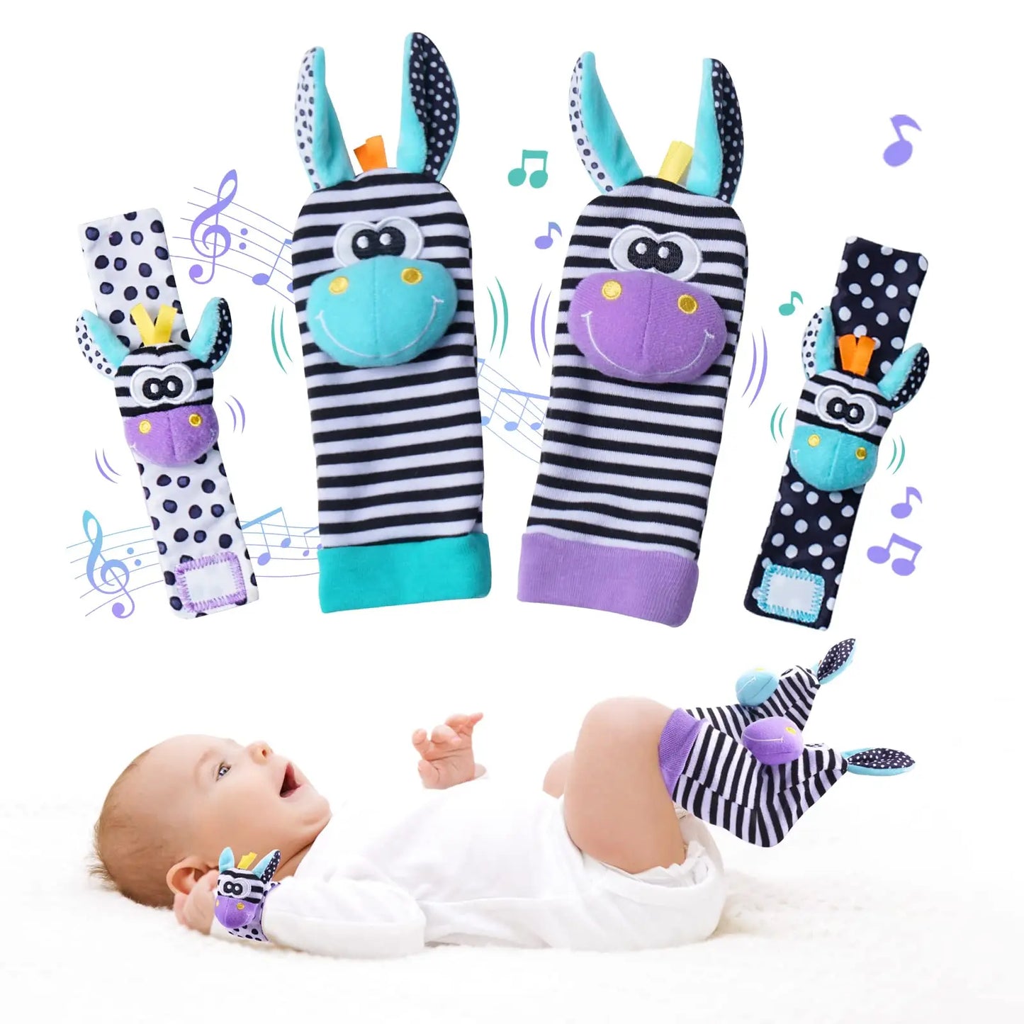 Baby Wrist Rattle Socks and Foot Finder Set, Perfect Baby Toys for 0-12 Months Newborn Boys and Girls As Shower Gifts