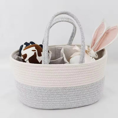 Baby Changing Basket Includes Diaper Caddy - Soft & Waterproof Dual-Cover, Portable, Changing Pad for Dresser & Changing Table, Gift for Baby Shower, Organic Cotton Rope