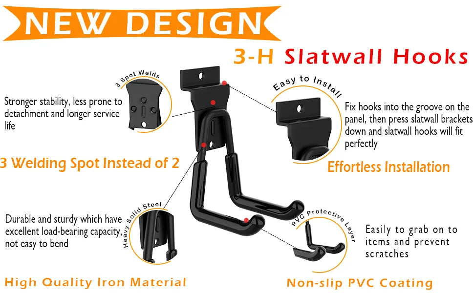 18 Pcs Garage Hooks Heavy Duty - Garage Storage and Organization Ladder Hooks with Non Slip PVC Coating for Hanging Bike，Ladder，Garden Tools，Hose