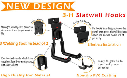 18 Pcs Garage Hooks Heavy Duty - Garage Storage and Organization Ladder Hooks with Non Slip PVC Coating for Hanging Bike，Ladder，Garden Tools，Hose