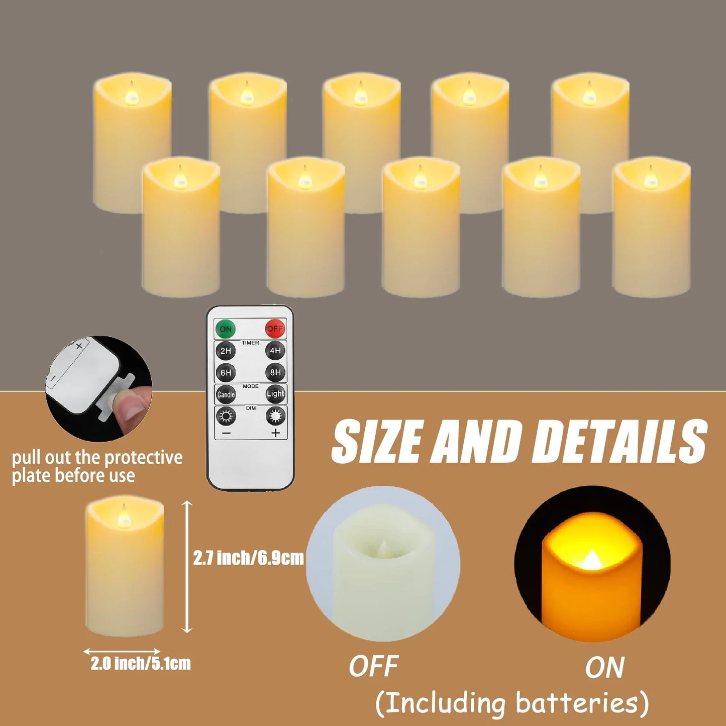 10-240pcs Battery Operated Flickering LED Pillar Candles with Remote and Timers Fake Flameless Candle for Wedding/Holiday Decor