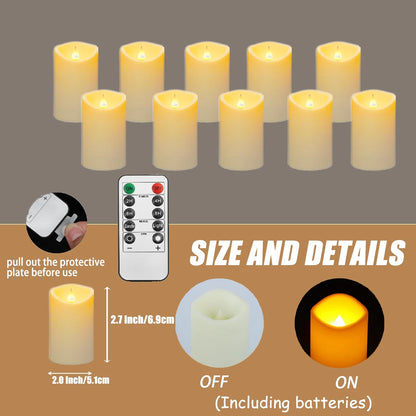 10-240pcs Battery Operated Flickering LED Pillar Candles with Remote and Timers Fake Flameless Candle for Wedding/Holiday Decor
