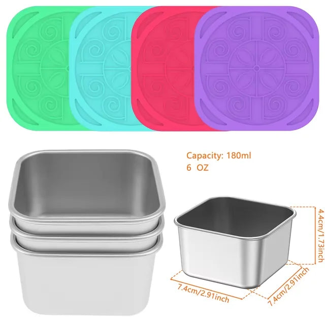 4Pcs 2/6oz Stainless Steel Snack Container Sauce Container with Silicone Lids Leakproof Portable Stackable Dressing Food Storage