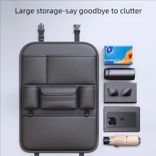 Seat Back Protector + Large Capacity Pocket Storage Organizer,Preventing the Impact of Children Stepping on the Seat Backrest (Black)