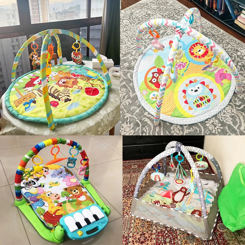Baby Gym Play Mat, 8-in-1 Tummy Time Mat & Ball Pit with 6 Toys, Washable Baby Activity Mat for Visual, Hearing, Sensory, Motor Development, Babies Gift for Newborn Infant 0-3-6-9-12 Months