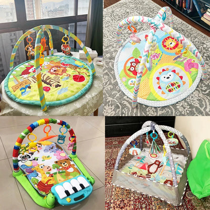 Baby Gym Play Mat, 8-in-1 Tummy Time Mat & Ball Pit with 6 Toys, Washable Baby Activity Mat for Visual, Hearing, Sensory, Motor Development, Babies Gift for Newborn Infant 0-3-6-9-12 Months