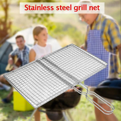 M/L Barbecue Grilling Basket Grill BBQ Net Steak Meat Fish Net Vegetable Silver Iron Mesh Clamp Barbecue Grilling Basket Grill