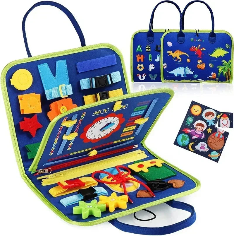 Montessori Kids Travel Toy Felt Activity Quiet Busy Board for Basic Dress Motor Skill Activity Educational Sensory Learning Book