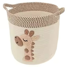 Storage Basket for Nursery – Large 29cmx29cm Cotton Rope Bin with Soft Felt Animal Patch – Toy Organizer, Baby Laundry Hamper, Diaper & Towel Holder – Foldable, Washable & Baby-Safe