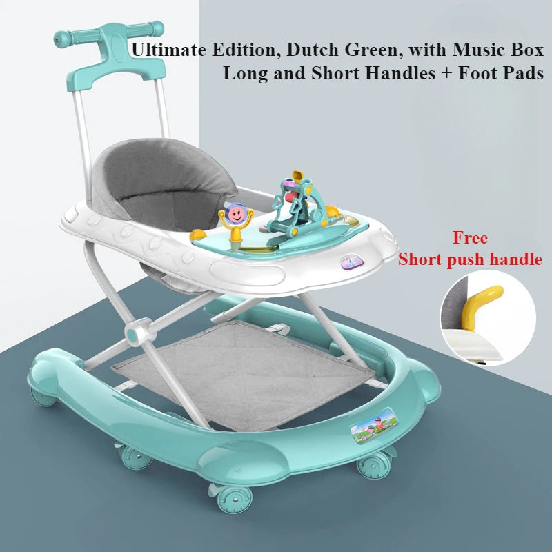 Baby Walker, 5-in-1 Baby Walkers for Boys and Girls 6-12 Months with Bouncer, Removable Footrest, Feeding Tray & Music, Foldable & Adjustable Activity Walker for 6-18 Months Toddler Infant