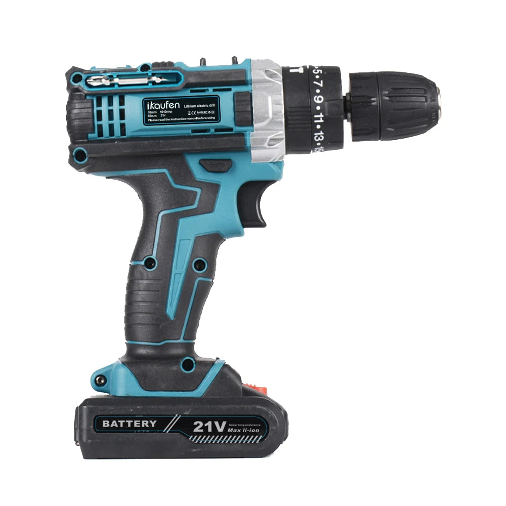 Cordless Drill: Multifunctional 21V rechargeable impact drill lithium battery cross-border flashlight gun drill electric screwdriver electric dr
