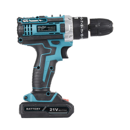Cordless Drill: Multifunctional 21V rechargeable impact drill lithium battery cross-border flashlight gun drill electric screwdriver electric dr