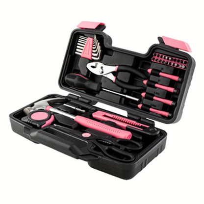 39pc Pink Home DIY Repair Tool Kit Set. Women Ladies Beginner Complete Hand Tools in a Portable Toolbox Case for the Household and Office