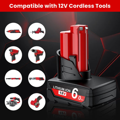 Battery Replacement for Milwaukee M12: 12v Batteries 4.0 ah Lithium Compatible with Milwaukee 12 Volt Cordless Power Tools 4 Pack 48-11-2411 48-11-2440 48-11-2420 48-11-2401 48-11-2425