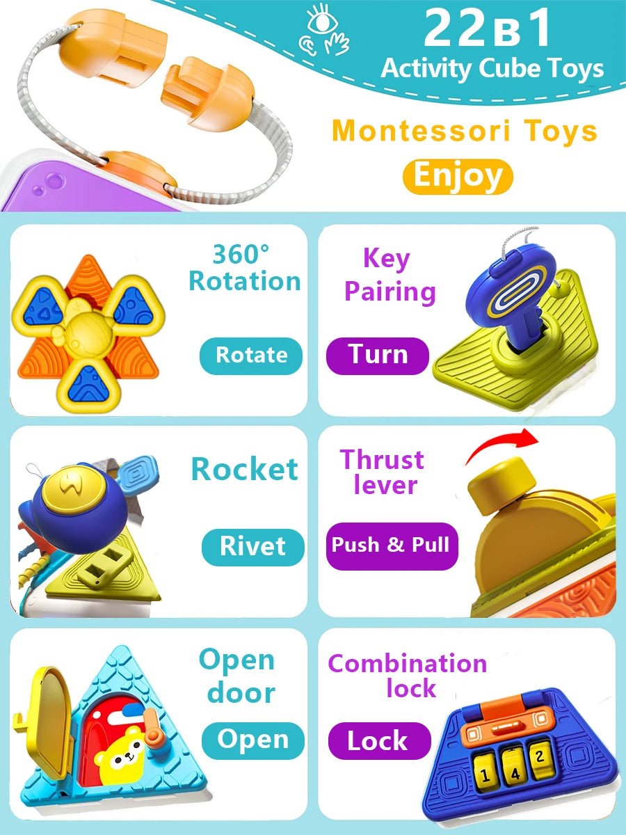 22-in-1 Baby Busy Board Activity Cube Toys Montessori Toy Educational Learning Sensory Travel Toys for Infant Christmas Gifts