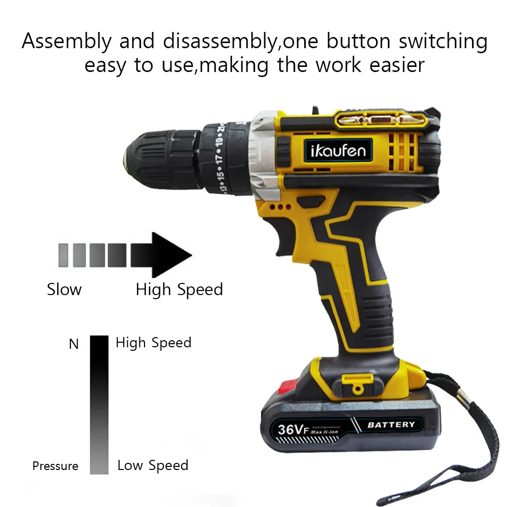 Cordless Drill: Multifunctional 21V rechargeable impact drill lithium battery cross-border flashlight gun drill electric screwdriver electric dr