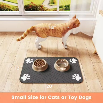 Super Absorbent Dog Food Mat ,Non-Slip Bowl Mat for Food and Water  with Waterproof Rubber Backing, Quick Dry Water Mat for Dog Cat