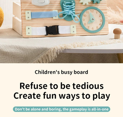 Montessori Busy Board for Toddlers Wooden Activity Sensory Board for Fine Motor Skills Travel Educational Learning Toys for Kid