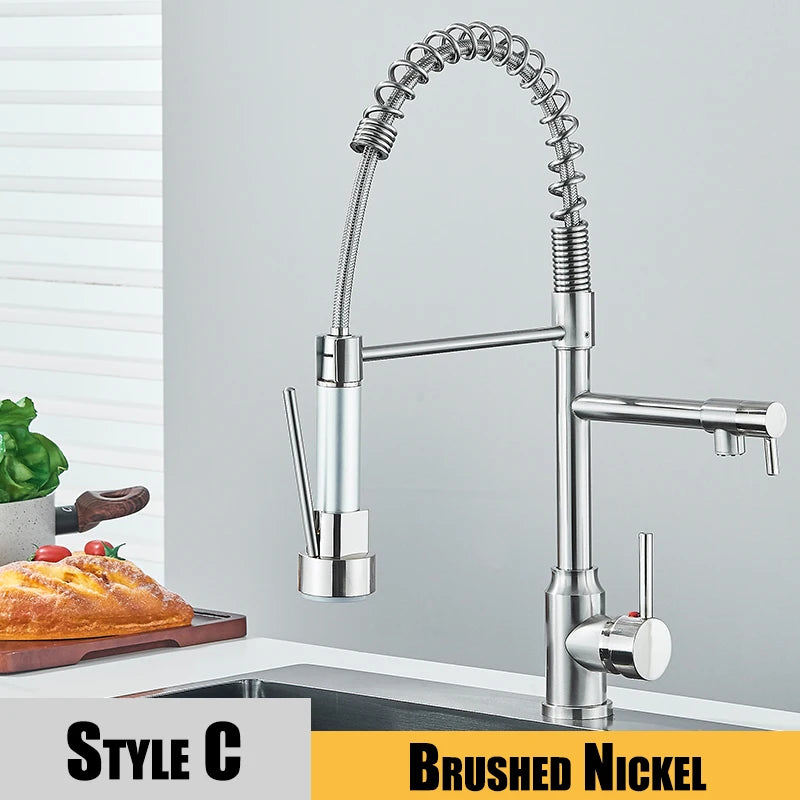 Kitchen Faucet with Pull Down Sprayer, Commercial Single Handle Stainless Steel Kitchen Faucets with Deck Plate