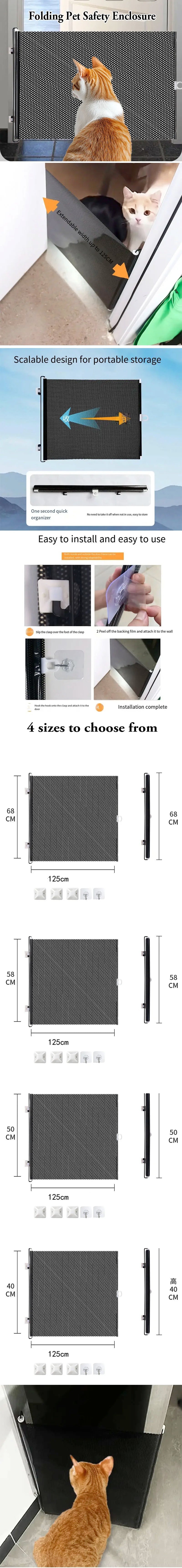 Durable Guard Retractable Fence Gate Barrier Folding Pet Safety Enclosure Universal Black Baby Safe Guard Door Home