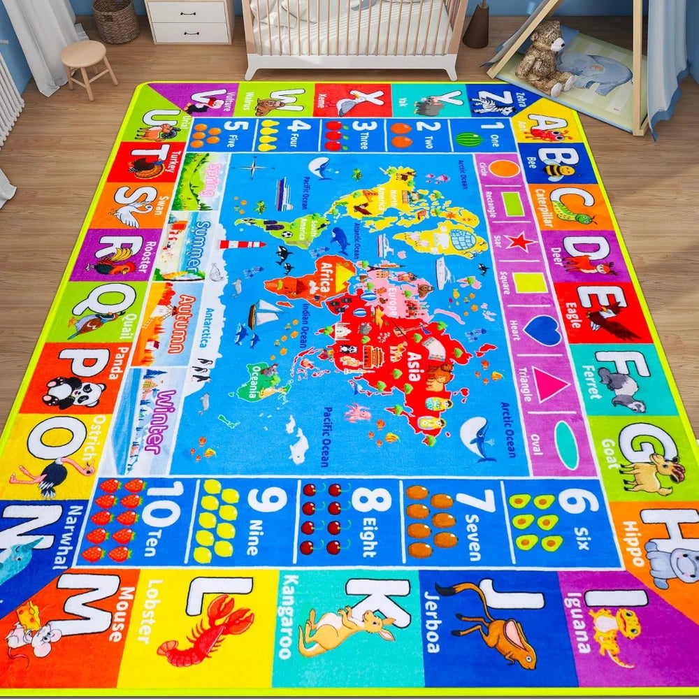 Baby Play Mat, Playpen Mat with Super Soft Touch, Activity Mats with Upgraded Anti-Slip Bottom, Machine Washable Crawling Mats for Floor & Picnic (Animal Alphabets)