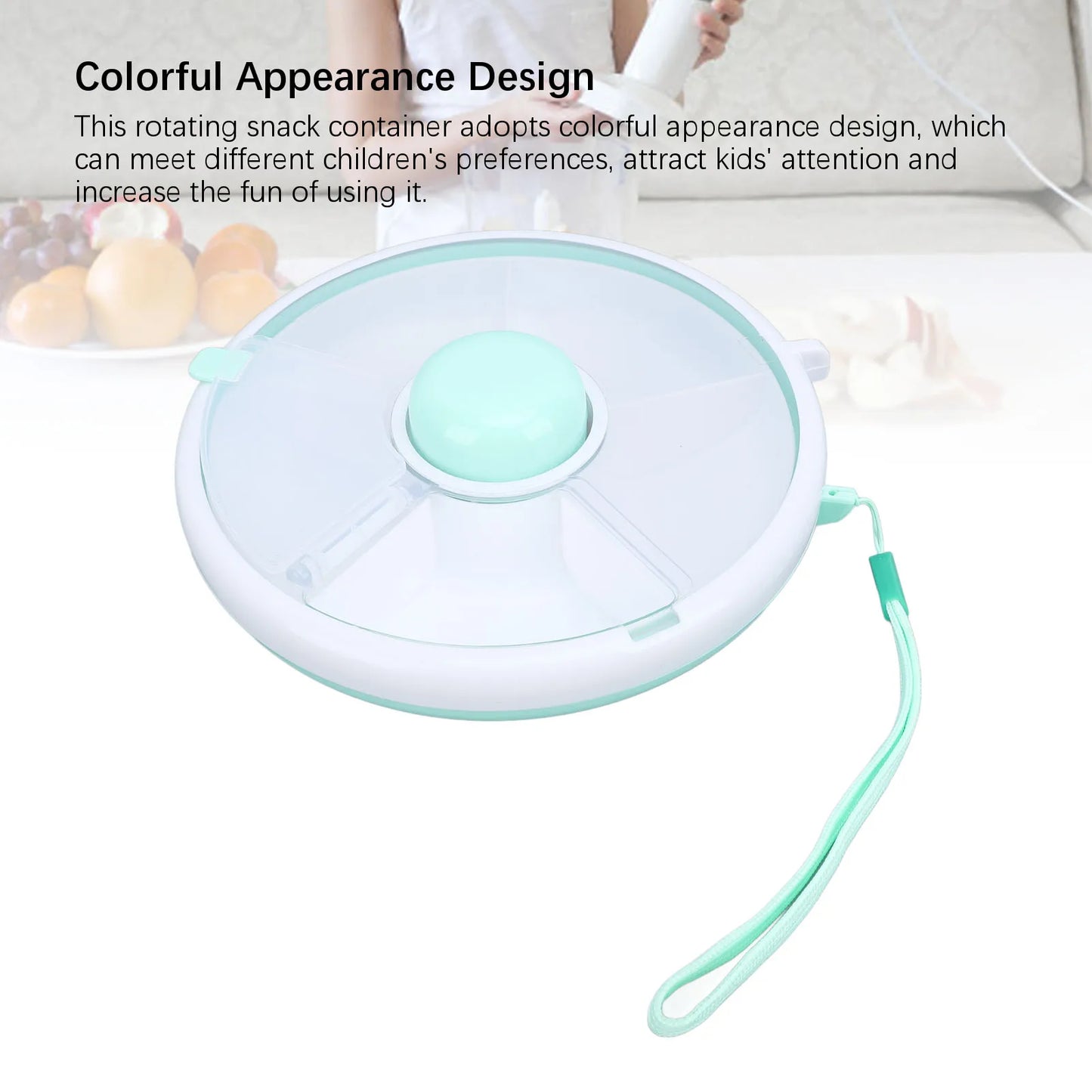 ZK30 360° Rotating Snack Container Large Capacity Sealing Kids Fruit Storage Box Bundle with Lid for Home Mint Green