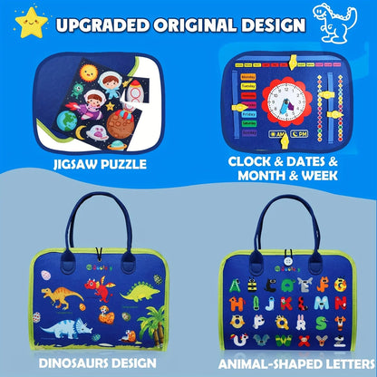 Busy Board & Busy Book for Kids – Sensory & Learning Travel Toy for Airplane & Car, Preschool Learning Toys, Ideal Gifts