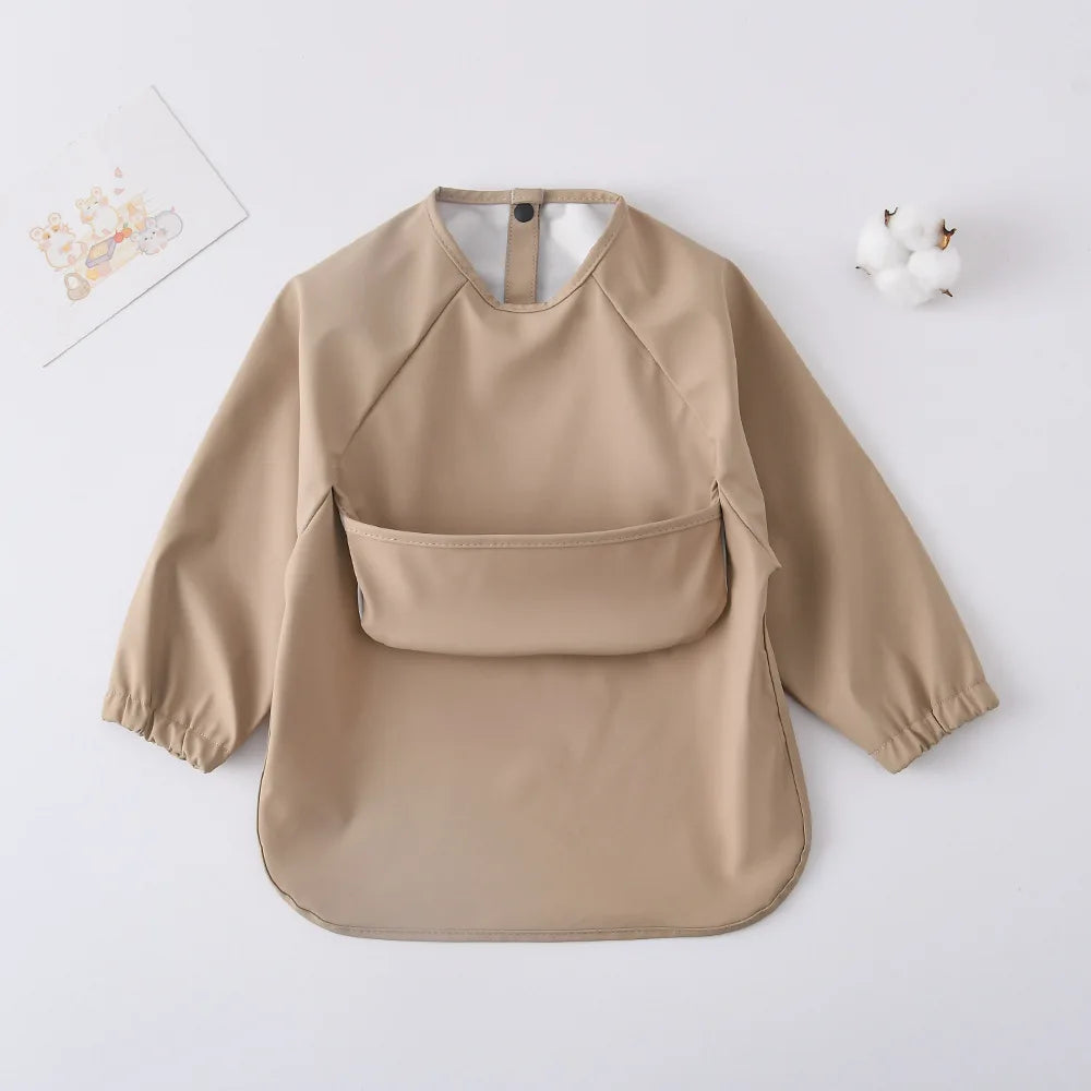 1pcs Solid Color Painting Smock Baby's Soft Waterproof Long Sleeve Art Smock Feeding Bib Apron for Kids Accessories