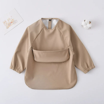 1pcs Solid Color Painting Smock Baby's Soft Waterproof Long Sleeve Art Smock Feeding Bib Apron for Kids Accessories