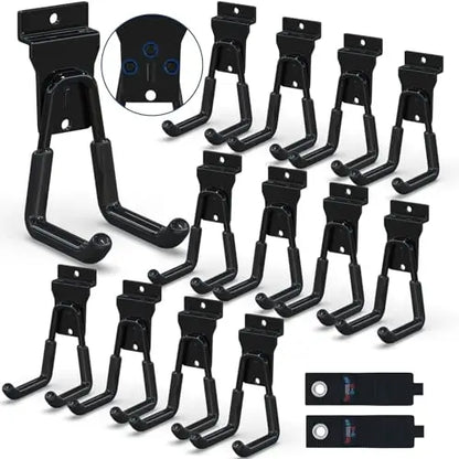 18 Pcs Garage Hooks Heavy Duty - Garage Storage and Organization Ladder Hooks with Non Slip PVC Coating for Hanging Bike，Ladder，Garden Tools，Hose