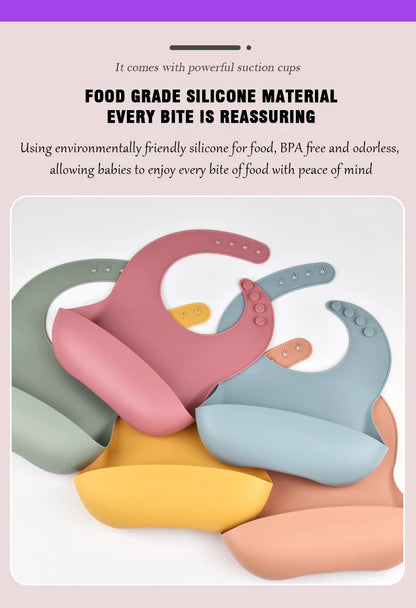 Baby Silicone Tray Bib Waterproof Soft 4-speed Adjustable Bibs Newborn Eating Food Isolate Dirt Feeding Saliva Pocke Kids Stuff