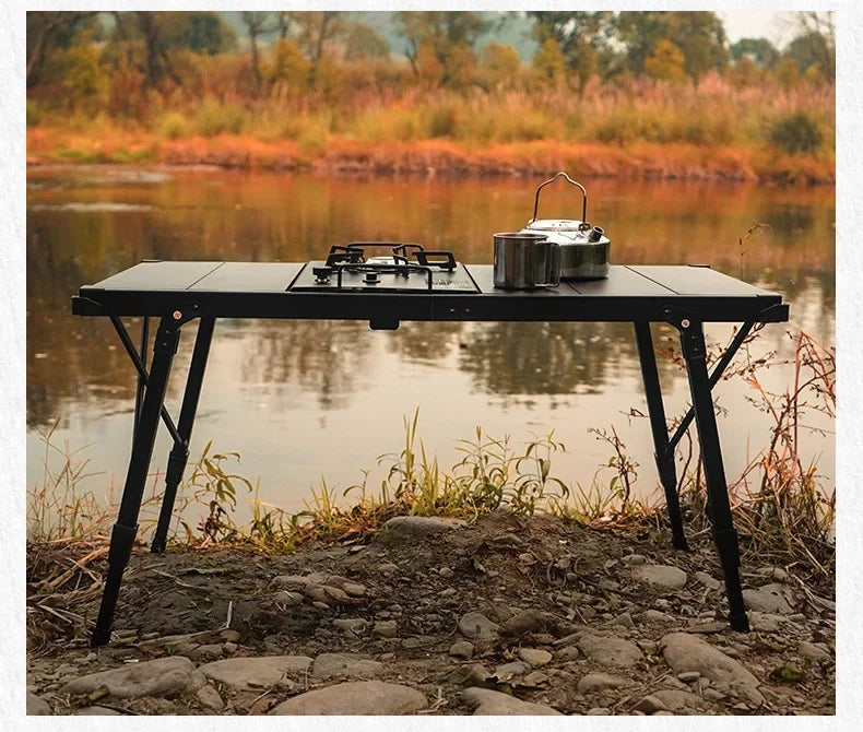 Camping Table Folding Portable Camp Aluminum Fold Up Lightweight Roll Up Table Adjustable Height with Carry Bag Indoor Outdoor for Camping, Picnic, Backyard, BBQ, Patio, Black