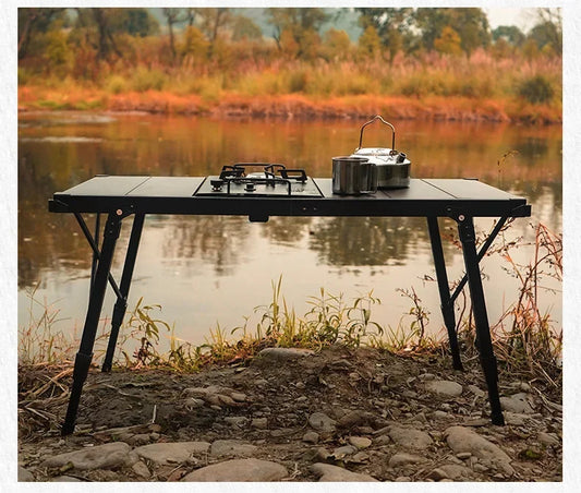 Camping Table Folding Portable Camp Aluminum Fold Up Lightweight Roll Up Table Adjustable Height with Carry Bag Indoor Outdoor for Camping, Picnic, Backyard, BBQ, Patio, Black