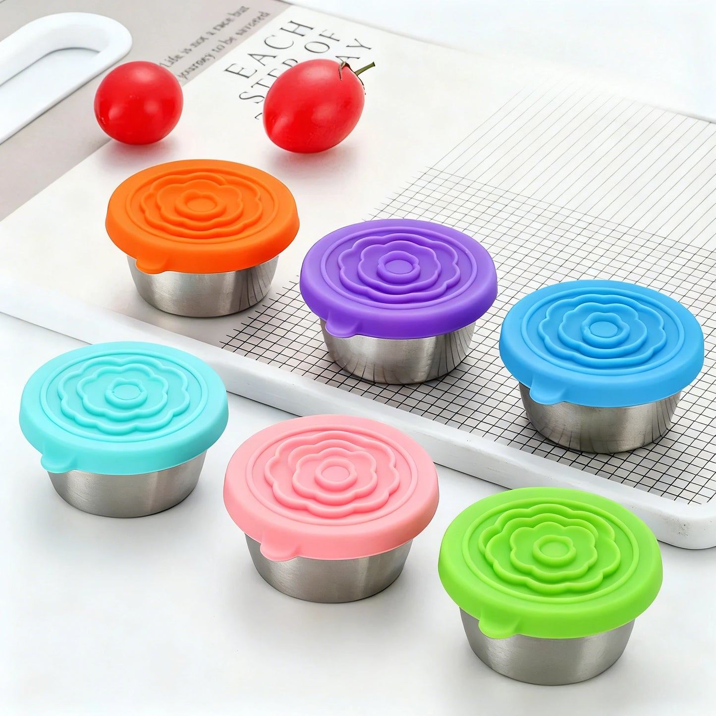 12pc 304 Stainless Steel Food Containers with Leakproof Lids - Dishwasher Safe Salad Dressing Cups for Meal Prep, Bento & Picnic