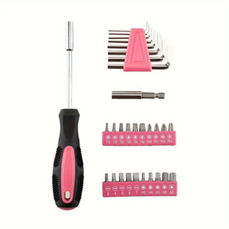 39pc Pink Home DIY Repair Tool Kit Set. Women Ladies Beginner Complete Hand Tools in a Portable Toolbox Case for the Household and Office