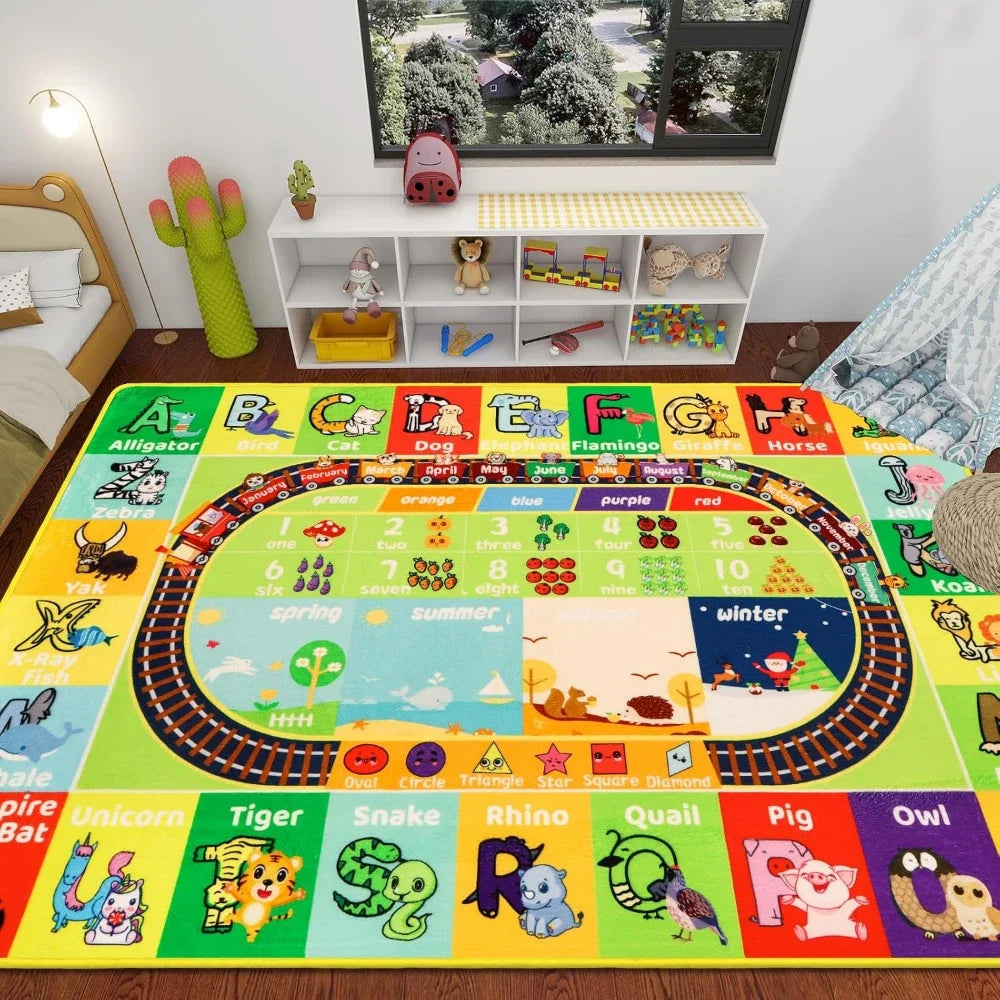 Baby Play Mat, Playpen Mat with Super Soft Touch, Activity Mats with Upgraded Anti-Slip Bottom, Machine Washable Crawling Mats for Floor & Picnic (Animal Alphabets)