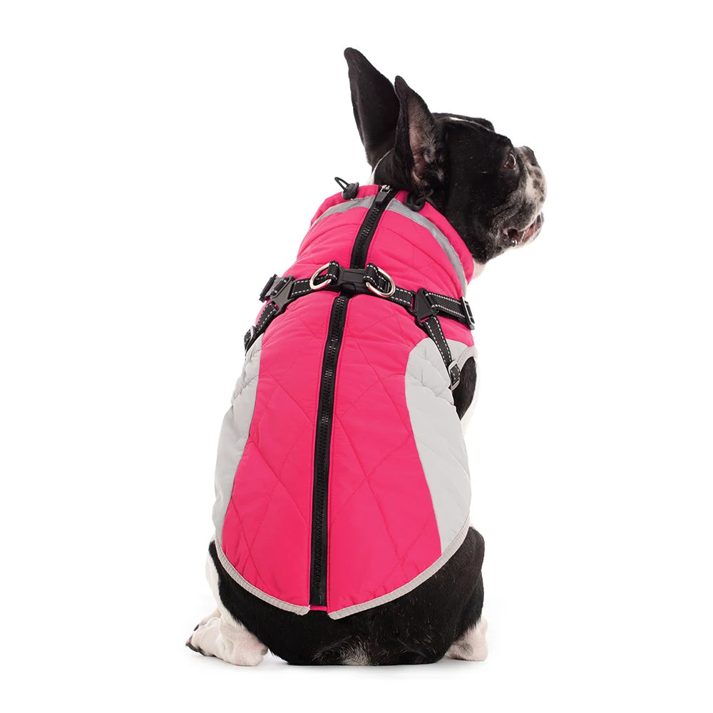 Small Dog Coat with Harness Built-in, Warm Dog Jacket with Zip, Reflective Winter Coat Pet Sweater Clothes for Small/Large Dogs