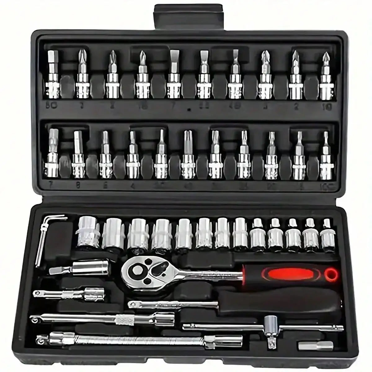 46pcs/Set Socket Wrench Diy Repair Tool Kit Ratchet Screwdriver for Car Repair Hardware Toolbox for Auto Repairing and Household