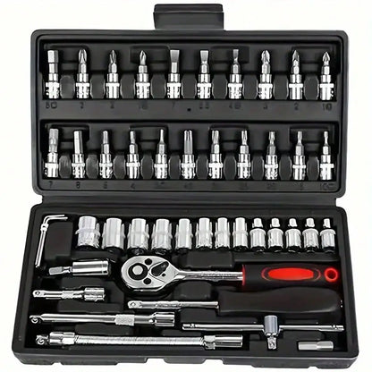 46pcs/Set Socket Wrench Diy Repair Tool Kit Ratchet Screwdriver for Car Repair Hardware Toolbox for Auto Repairing and Household
