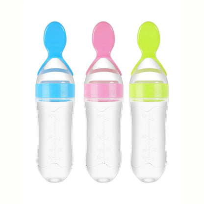 90ml/3oz Baby Silicone Spoon Feeder,Rice Paste Silicone Bottle,Squeeze Food Feeder for Infant-Perfect for Outside and Home
