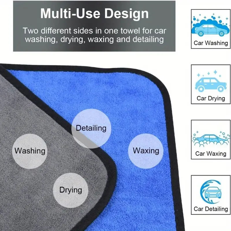 1-5pcs Microfiber Car Washing Towel Soft Quick Drying Windows Mirrors Wiping Rags Home Double Layer Cleaning Cloths 400GSM