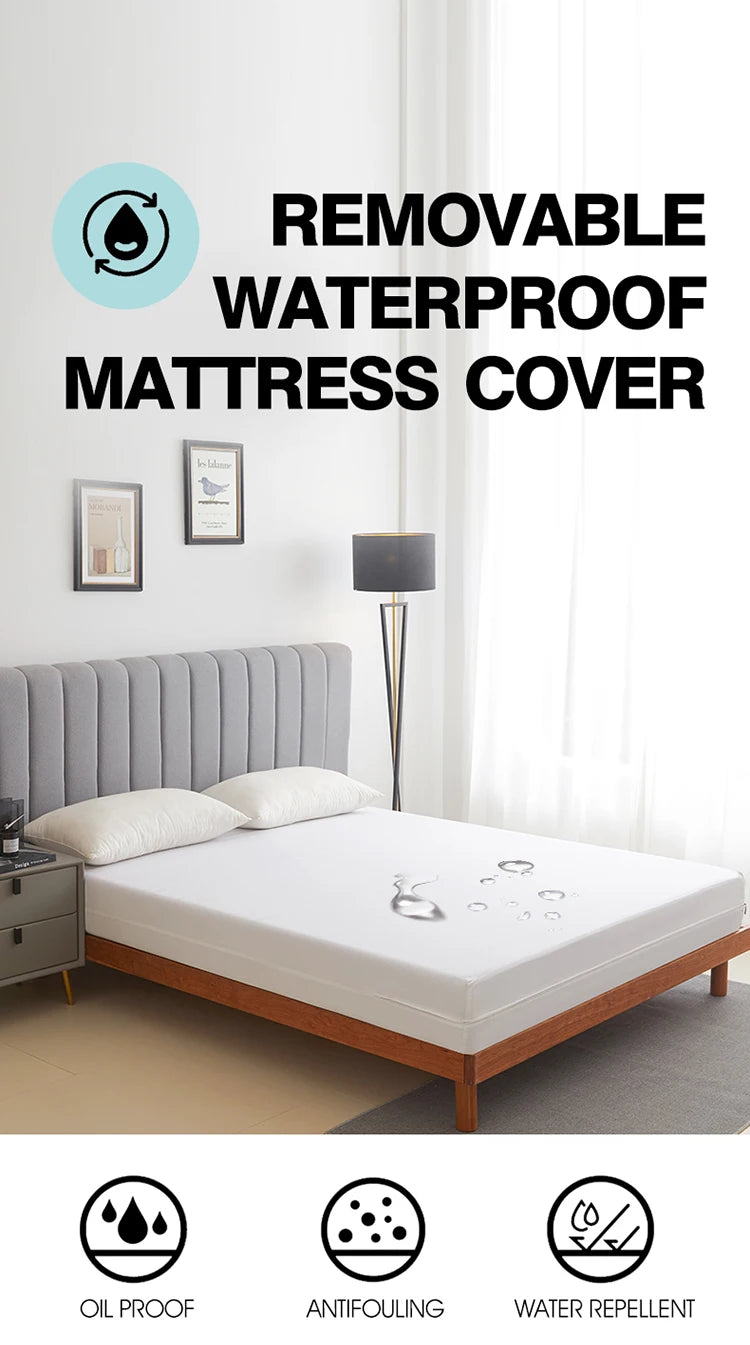 Waterproof Mattress Protector with Zipper Soft & Breathable & Noiseless Antibacterial, Anti-mite Mattress Cover , Queen/King
