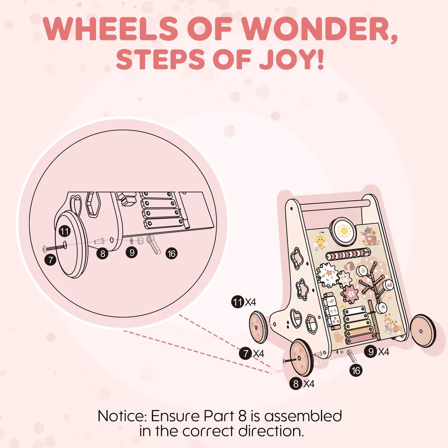 ROBOTIME ROBUD Wooden Baby Walker Baby Push Walker with Activity Center and Storage Montessori Walker Toy for Boys and Girls