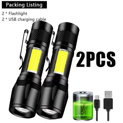 3 PCS Mini LED COB Flashlight Portable Rechargeable Torch with Pen Clip Zoomable Waterproof Light Tactical Lamp Camping Lantern