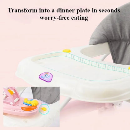Baby Walker, 5-in-1 Baby Walkers for Boys and Girls 6-12 Months with Bouncer, Removable Footrest, Feeding Tray & Music, Foldable & Adjustable Activity Walker for 6-18 Months Toddler Infant