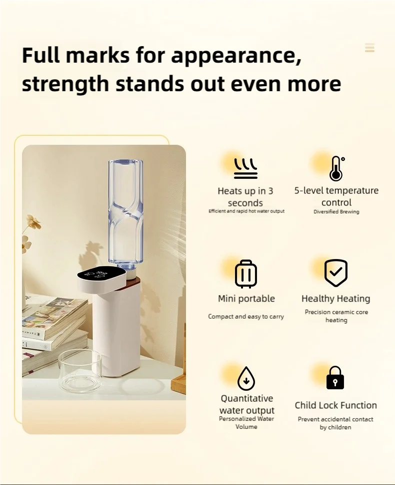 Warm Water Dispenser to Instantly Prepare Baby’s Formula Bottle 2000W Instant-Heat Water Dispenser 3-Second Rapid Heating Compatible with Mineral Water/Bottled Water Portable Water Dispenser
