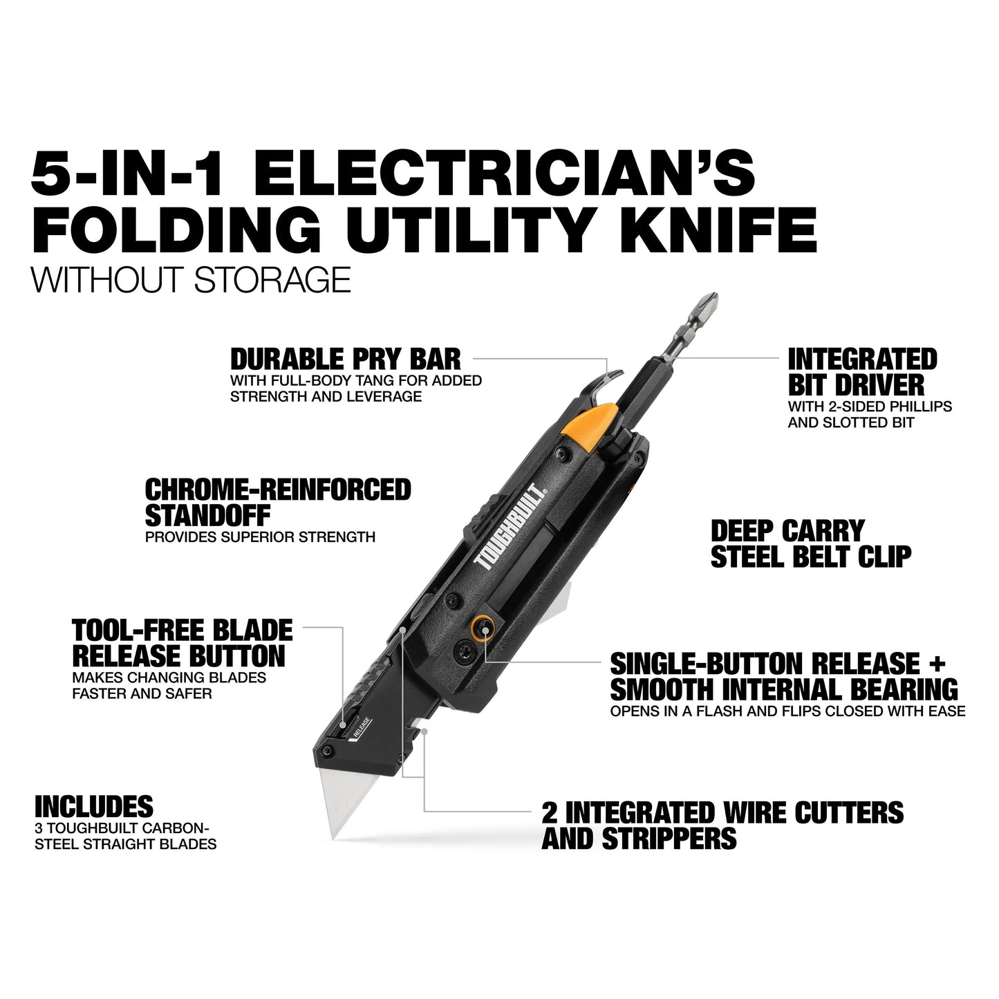 TB-H4-12-IM Electrician's Folding Utility Knife With Bit Driver Pry Bar Hand Tools